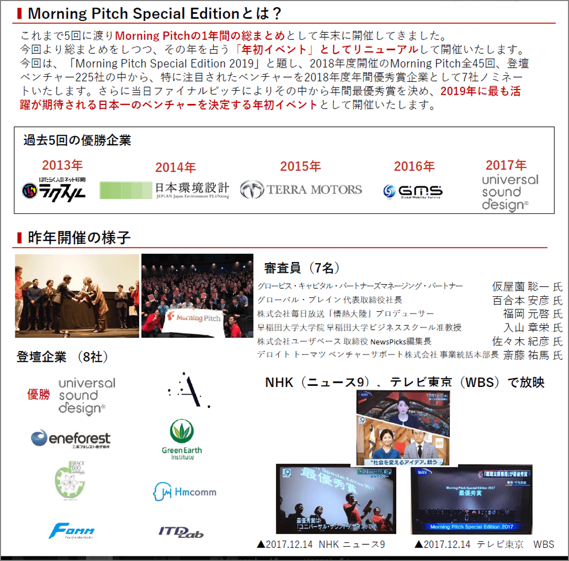 Morning Pitch Special Edition 2019 開催概要